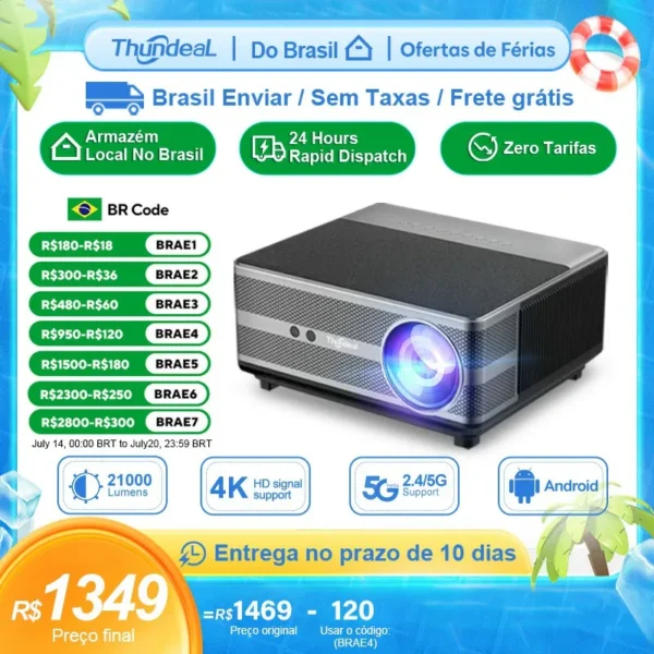 ThundeaL Projetor Android TD98 WiFi LED Vídeo Feixe de Filme TD98W Home Theater projetor 4k portátil smart tv home-appliance projetor 1080P nativo projetores no brasil