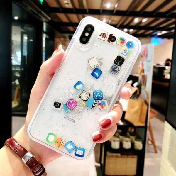 Capa com ícones de aplicativos fofos de areia movediça dinâmica para iPhone 16 15 13 12 11 Pro Max capa líquida para iPhone 14 7 8 Plus X XR XS - Imagem 5