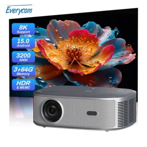 Everycom hq11w 1080p projetor smart tv para casa 3200 ansi projetores de vídeo 3 + 64gb android 15 filme suporte completo 4k hq10w atualização