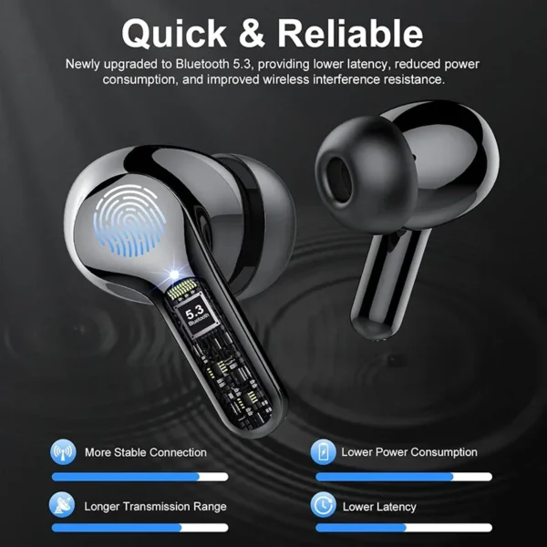 Novos fones de ouvido sem fio estéreo alta fidelidade bt5.3 com cancelamento ruído enc 48h display led fones ip7 à prova dip7 água - Imagem 4