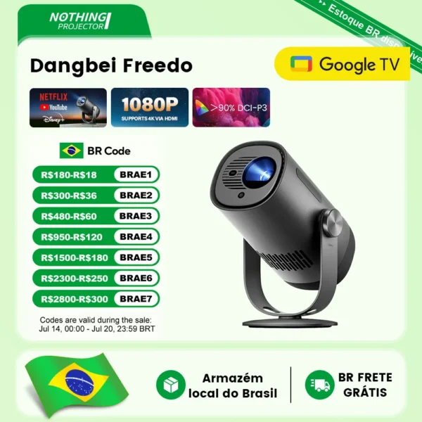 Dangbei Mini Projetor Portátil Inteligente Freedo 1080P DLP 450 ISO Lumens Projetor Com Netflix Para Casa 360 ° Som surround