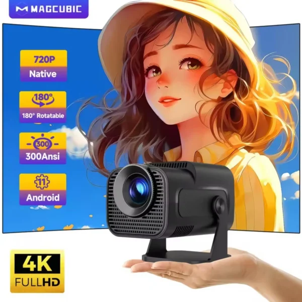 Magcubic HY320 Mini Projetor Recentemente Nativo 720P Android 11 4K 300ANSI Wifi6 BT5.0 Cinema Ao Ar Livre Portátil 180 ° Projetor giratório