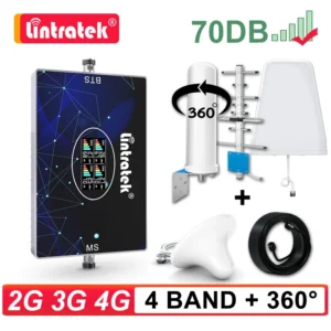Lintratek 2G 3G 4G LTE Amplificador Celular 800 900 1800 2100 2600 850 MHz Repetidor de Sinal Móvel 4 Band Booster 360 ° Kit de antena