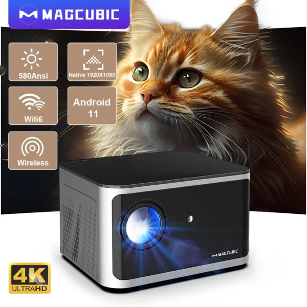 Magcubic-Android 11 4K Projetor Inteligente, 580ANSI, 1920*1080p, Full HD, WiFi 6, BT5.0, Allwinner H713, Controle de Voz, Home Cinema Teatro