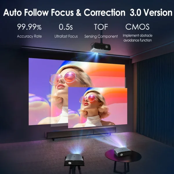 CAIWEI S7+ [com licença oficial da Netflix] Projetores domésticos Android 14 4K Ultra HD para filmes com foco automático Dolby 2000 ANSI - Imagem 4