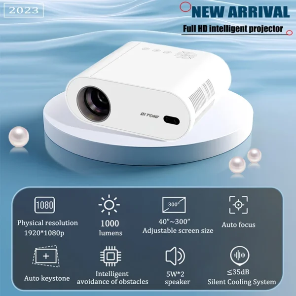 DITONG Projetor 4K Android com Dual WiFi 6 e Bluetooth Auto Keystone Foco Automático Home Theater HD Native 1080P Filme ao ar livre - Imagem 2