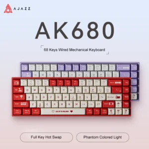 Ajazz ak680 teclado mecânico para jogos abs keycap 68 teclas com fio sem fio bluetooth teclado troca quente junta personalizada para computador portátil