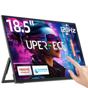Monitor portátil UPERFECT Tela sensível ao toque de 18,5 polegadas 120 Hz com suporte ajustável VESA e 180 ° Ultrafino e leve UHD FreeSync IPS HDR Tela de jogos USB C Segundo monitor de viagem para laptop PC Mac Switch