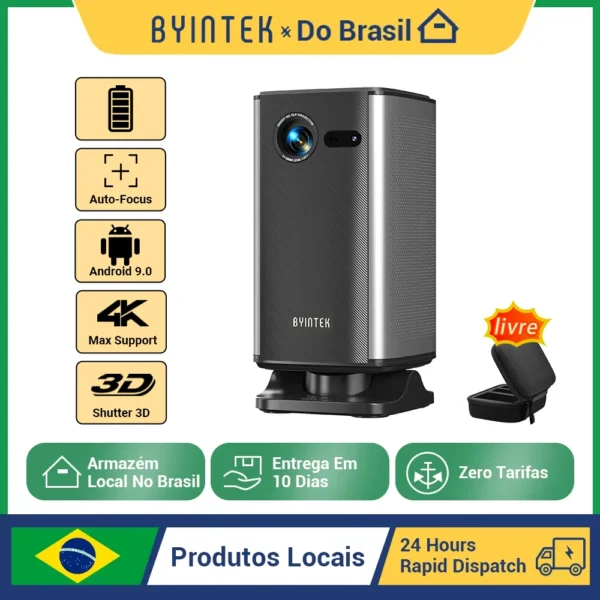 BYINTEK P70X Mini Projeto 4K Portátil com Bateria Embutida Suporte 3D Wifi para Filmes Ao Ar Livre Noite Projetores de Home Theater