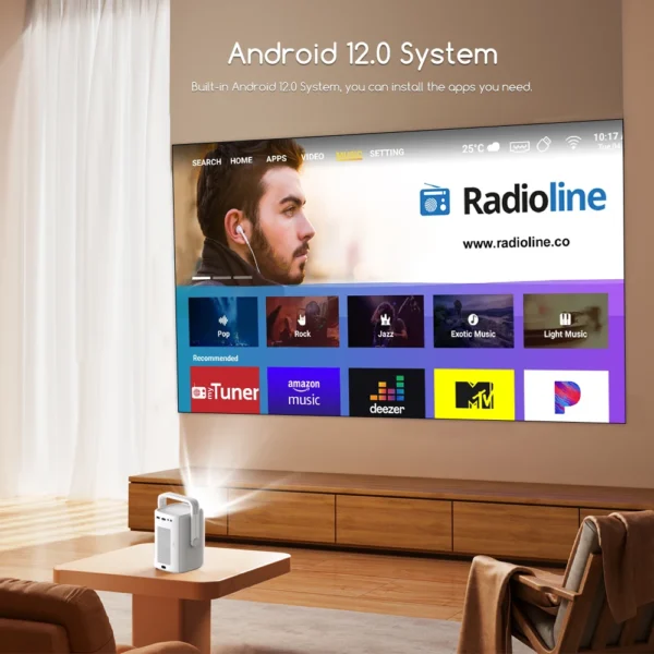 Everycom R16 1080P Projetor Full HD 4K Bluetooth WiFi 6 Android 12 16000 Lumens Foco Automático Projetor de Cinema de Home Theater Inteligente - Imagem 5