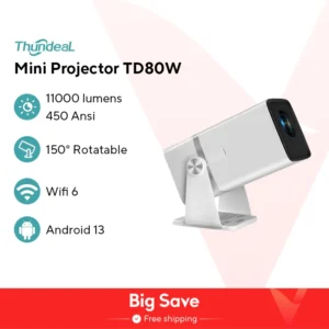 ThundeaL 4K Projetor Full HD FHD TD80W Android WiFi 3D Home Theater TD80 Projetor de feixe portátil Reunião de vídeo Filme PK HY320