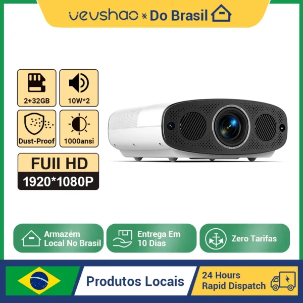 Vevshao a22 projetor full hd 1080p 4k 1000ansi android wifi foco automático 10w * 2 projetor de home theater para vídeo de reunião de escritório
