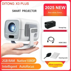 DITONG X3Plus HD projetor Nativo 1080P suporte 4K WIFI6 BT5.4 Projetor Android Auto-foco Auto-keystone Projetor de home theater