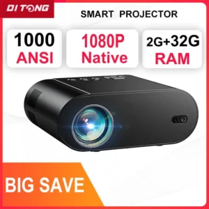 DITONG Projetor 4K Android com Dual WiFi 6 e Bluetooth Auto Keystone Auto Focus Home Theater HD Native 1080P projetor