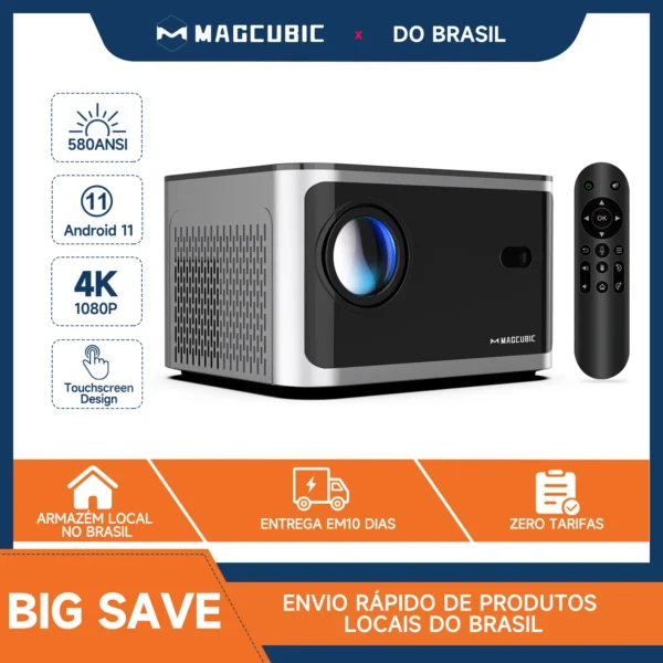 Magcubic foco automático hy350 android 11 4k hd 1920*1080p wifi6 580ansi allwinner h713 32g controle de voz bt5.0 projetor de cinema em casa