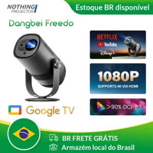 BR Despacho Rápido Mini projetor portátil Dangbei Freedo 1080P HRD10 DLP 450 ISO Lumens Projetor Google TV com Netflix licenciado para projetor de entretenimento doméstico, Frete Grátis e Sem Impostos