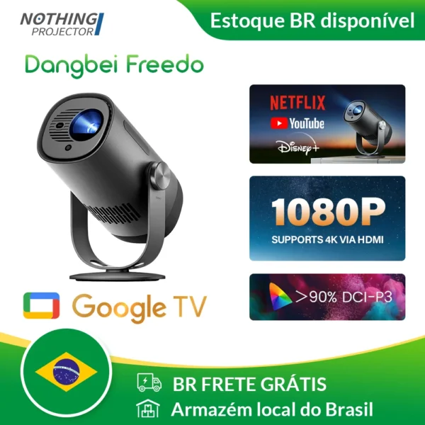 BR Despacho Rápido Mini projetor portátil Dangbei Freedo 1080P HRD10 DLP 450 ISO Lumens Projetor Google TV com Netflix licenciado para projetor de entretenimento doméstico, Frete Grátis e Sem Impostos