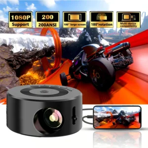 Mini Projetor de Home Theater, 180 ° Ângulo de projeção flexível 1080P USB nativo suporta compartilhamento de tela de smartphone adequado para casa