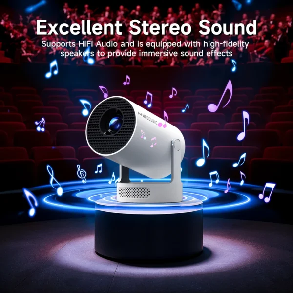 Projetor Magcúbico Android 11 4K 1280*720P HY300 Pro + Wifi Duplo 290ANSI 180 ° Projetor portátil externo flexível para cinema BT5.0 - Imagem 6