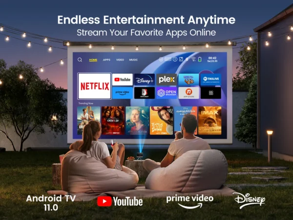 Wimius android tv 11.0 mini projetor portátil dlp bateria embutida curto lance wifi6 bt5.2 1080p auto keystone cinema em casa - Imagem 2