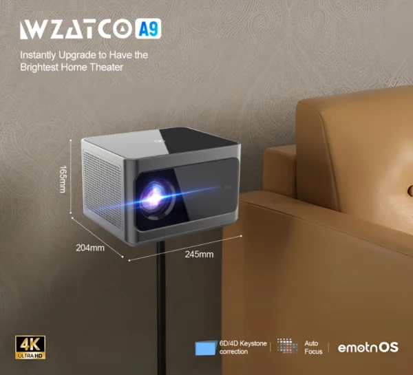 WZATCO-Projetor Android Inteligente, Full HD, 1080P, A9, Wi-Fi, LED, 2K, Vídeo 4K, PK, DLP, Home Theater, Cinema, Beame - Imagem 4
