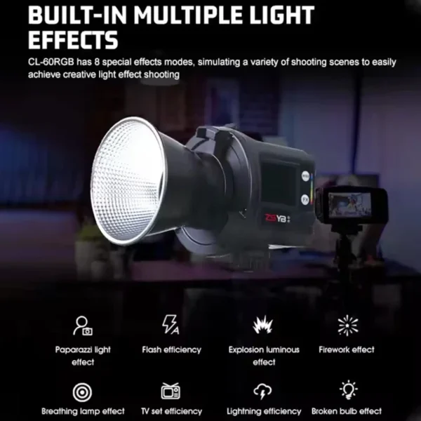 Zsyb CL-60 rgb luz de vídeo portátil controle app lâmpada fotográfica remota sem fio para retrato casamento tiro ao ar livre - Imagem 4