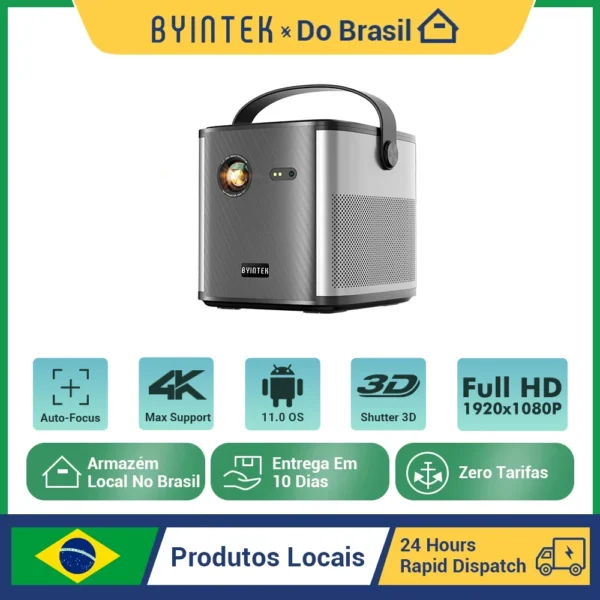 BYINTEK 4K 1080P Projetor U80 Max 3D Cinema Android 11.0 WiFi Mini Projetor DLP de vídeo portátil para home theater com bateria