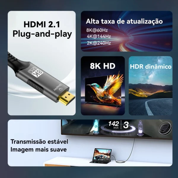 Cabo usb c para hdmi 8k @ 60hz 4k @ 120hz tipo c para hdmi-cabo hdtv compatível para conversor de tv macbook air ipad USB-C adaptador hdmi - Imagem 3