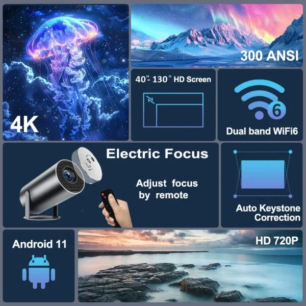 DITONG HY300 Plus HD Projetor portátil 4K 1280x720P Android LED Vídeo Home Theater Cinema Telefone mini Projetor Filme HY300 pro - Imagem 5