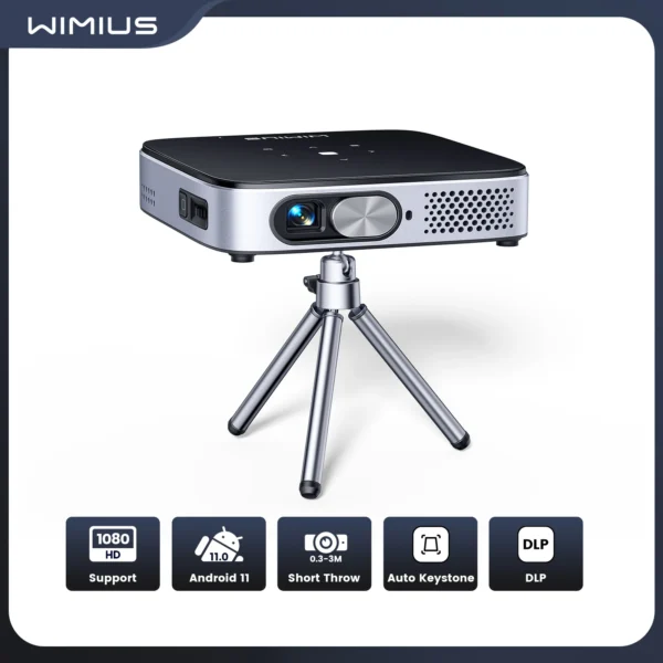 Wimius android tv 11.0 mini projetor portátil dlp bateria embutida curto lance wifi6 bt5.2 1080p auto keystone cinema em casa