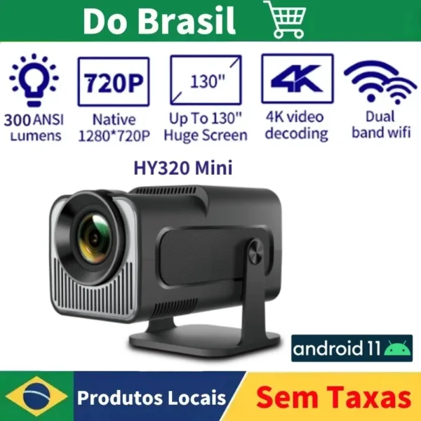 Salange HY320 MINI Android 11.0 Projetor LED Beamer Home Cinema 300ANSI 720P WIFI Smart TV HD 1080P 4K Filme Enviar do Brasil