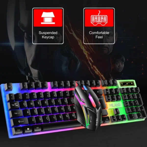 Teclado e mouse com fio retroiluminado arco-íris, teclado flutuante forte, resistente ao desgaste e sensação confortável para escritório de negócios - Imagem 2