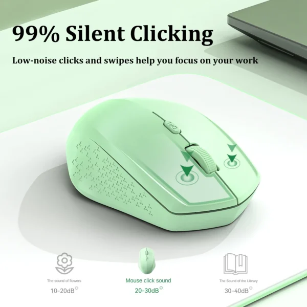 Mouse Bluetooth 5.2 + 2.4G Dual Mode - Silencioso, Recarregável 1600DPI para Games (Win/Mac) - Imagem 3