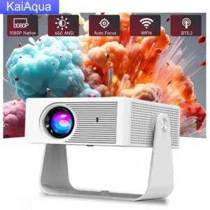 KaiAqua 650ANSI L018 4K Projetor Portátil Nativo 1080P Foco Automático Correção Keystone Android 11 BT5.2 WIFI6 360 ° Cinema em casa