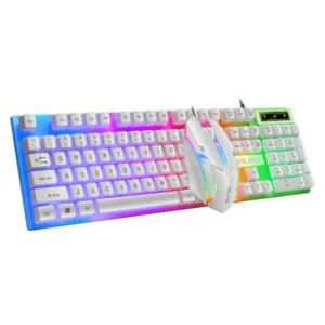 Teclado e mouse com fio retroiluminado arco-íris, teclado flutuante forte, resistente ao desgaste e sensação confortável para escritório de negócios