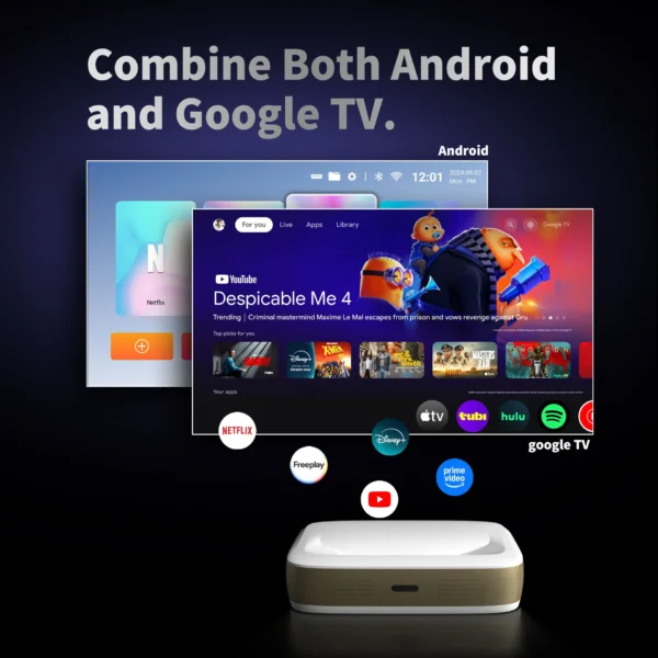 Wupro G3 UST Projetor de laser triplo 4k Google TV 650 ANSI Lumens Foco automático WiFi Projetores de lançamento ultracurto para cinema em casa - Imagem 4