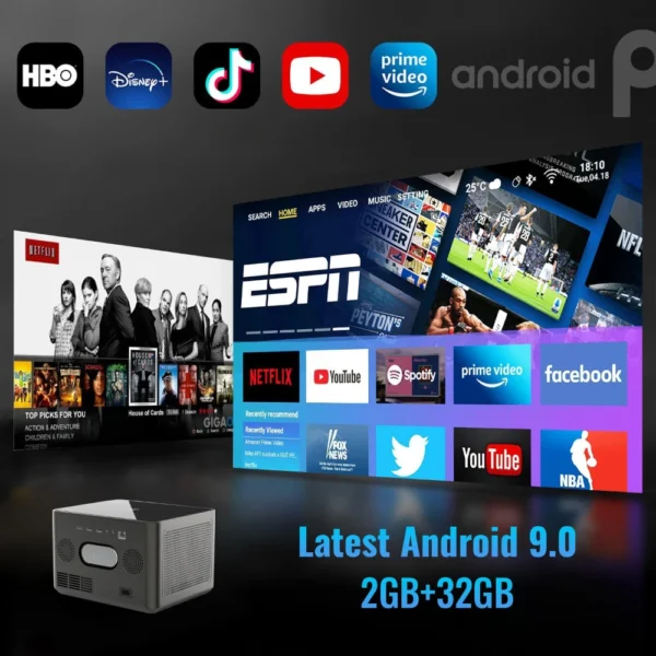 WZATCO-Projetor Android Inteligente, Full HD, 1080P, A9, Wi-Fi, LED, 2K, Vídeo 4K, PK, DLP, Home Theater, Cinema, Beame - Imagem 3