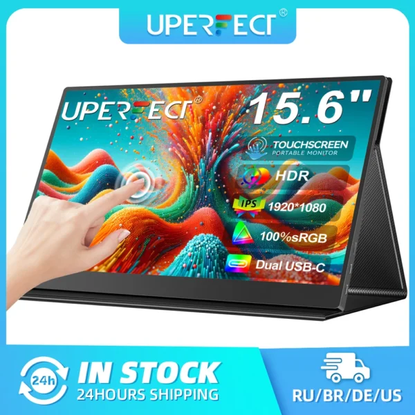 UPERFECT 15.6" Touch Screen Monitor Portátil 1080P FHD IPS Gaming Display USB-C com Alto-falantes Mini HDMI para PS5 PS4 Xbox Series NS Laptop PC