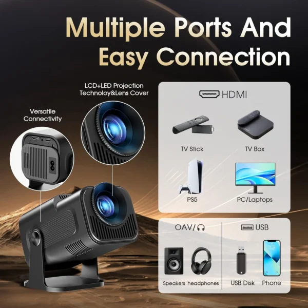 Novo projetor KaiAqua HY320 Android 11 390ANSI HD 4K nativo 1080P Dual Wifi6 BT5.0 Nível de cinema Projetor portátil HY300 atualizado - Imagem 6