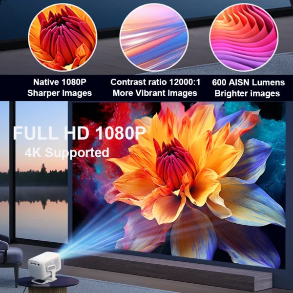 HUAWEISHI 4K Projetor Android Nativo Portátil 1080P Foco Automático 600ANSI Vídeo cinema em casa Projetor led hd externo - Imagem 5
