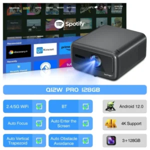 Touyinger Q12W PRO Full HD 1080P Projetor 4K 2800 ANSI Android 12 Projetor de feixe de cinema para vídeo de conferência de educação doméstica
