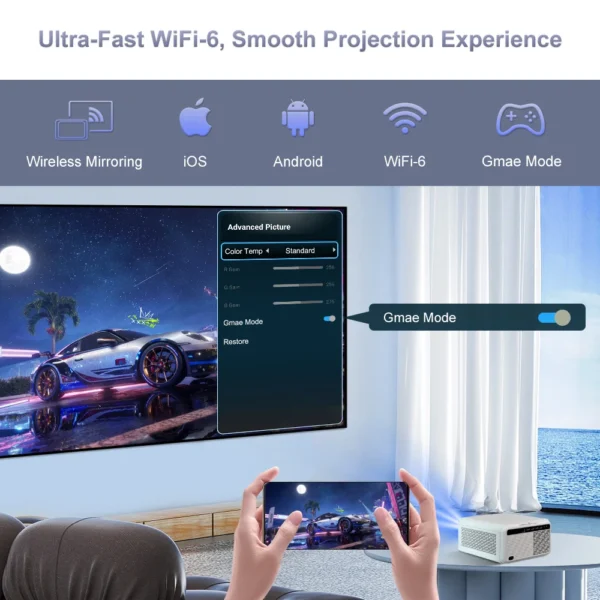 Flixtone D9W Mini Projetor 2500 ANSI full hd 1080P 4k Projetores para Filmes Feixe Android Smart tv Vídeo LED Home Theater - Imagem 4