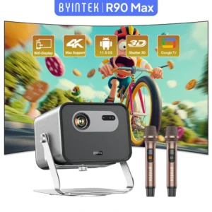 BYINTEK R90 Max 1080P Projetor 4K Full HD DLP 2200 ANSI Lumens Android TV 11.0 3D 4K Projetor de home theater inteligente compatível