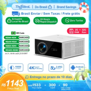 ThundeaL TDA7W Full HD 1080P Projetor Android 13 WiFi6 2G 32G Projetor 4k Vídeo TDA7 Controle de Voz 3D Smart Home Theater de casa Beamer projetor 4k portátil projetor