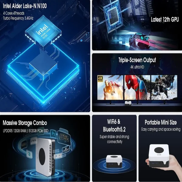 Chuwi larkbox x mini pc 12gb ram 512gb ssd intel n100 jogo pc uhd gráficos para processadores intel de 12a geração wifi 6 computador desktop - Imagem 2
