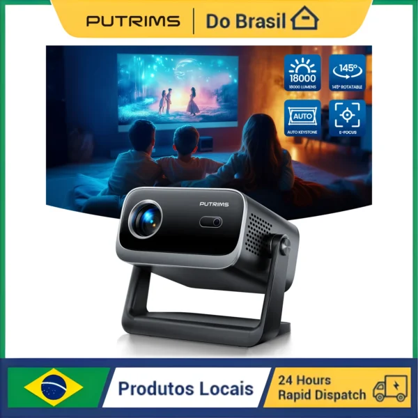 PUTRIMS S28 145 ° Suporte Ajustável Mini Projetor Com WiFi E Bluetooth 1080P Suporte 18000L Projetor Portátil Foco Elétrico Auto Keystone