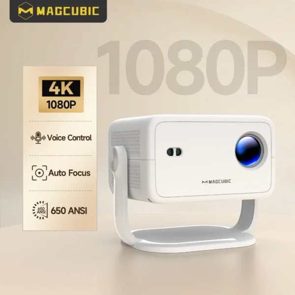 Projetor Magcubic L018 4K Android11 650ANSI com foco automático e Keystone 1080P 360 ° Gire Wifi6 BT5.2 Caixa de correio portátil para filmes ao ar livre