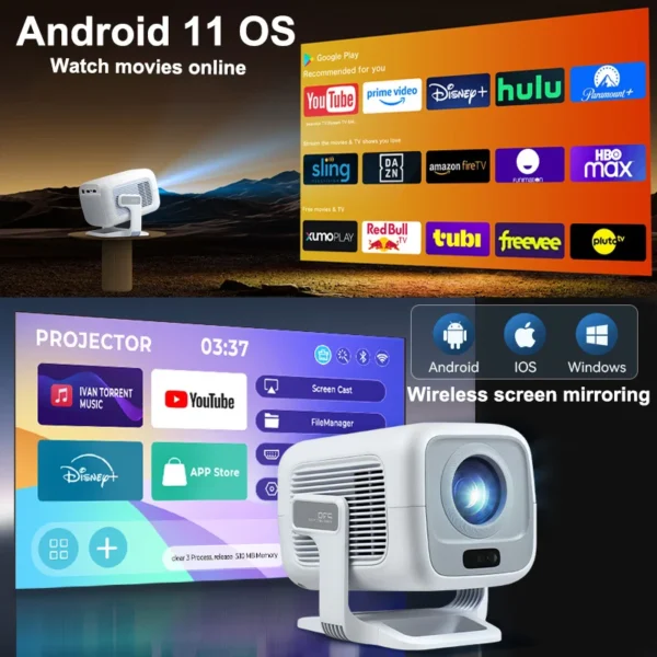 HUAWEISHI 4K Projetor Android Nativo Portátil 1080P Foco Automático 600ANSI Vídeo cinema em casa Projetor led hd externo - Imagem 3