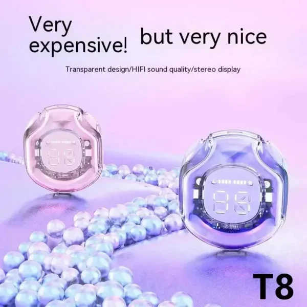 T8 pro tws fones de ouvido bluetooth transparente com display digital led sem fio fone de ouvido para xiaomi huawei iphone fone de ouvido - Imagem 4