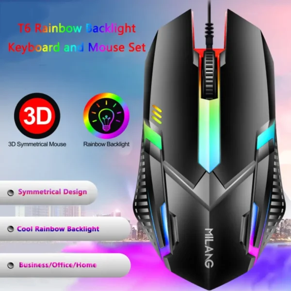 Teclado e mouse com fio retroiluminado arco-íris, teclado flutuante forte, resistente ao desgaste e sensação confortável para escritório de negócios - Imagem 6